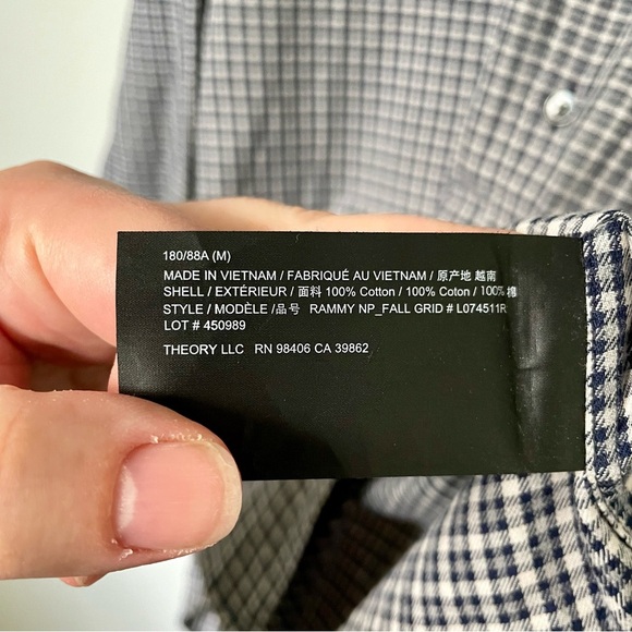 Theory Men’s Rammy NP Fall Grid Button Down Cotton Dress Shirt Black and White - Picture 6 of 7